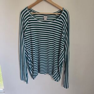 Chico's Striped Long-Sleeve Top Asymmetrical Hem Size 4 (Xxl) Plus Casual Shirt